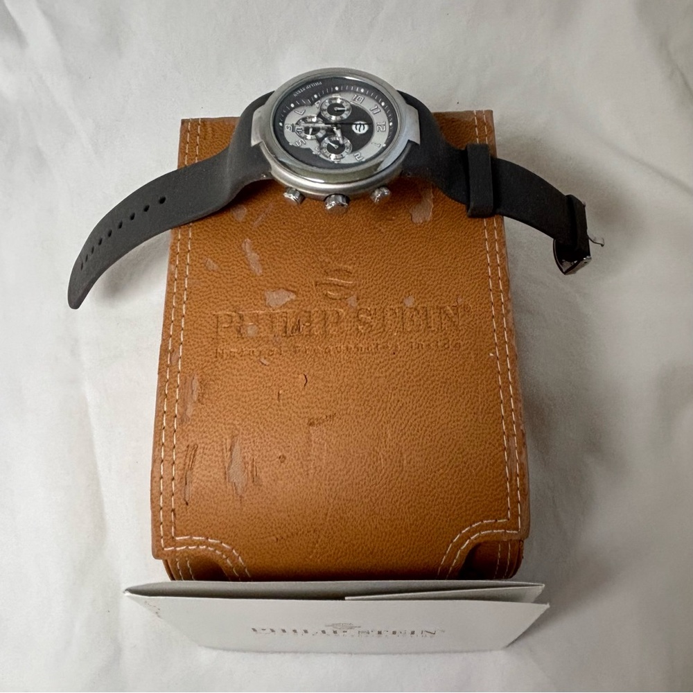 Philip Stein Silver and Black Chronograph Watch Natural Frequency Technology - Picture 10 of 10